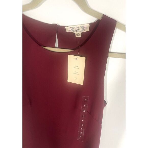 PINK ROSE Burgundy Crepe Mini Sleeveless Pullover Shift Dress Women Small NWT - Picture 3 of 3